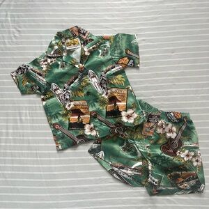 Winnie Fashion Made in Hawaii Green Hawaiian Shirt and Shorts Set